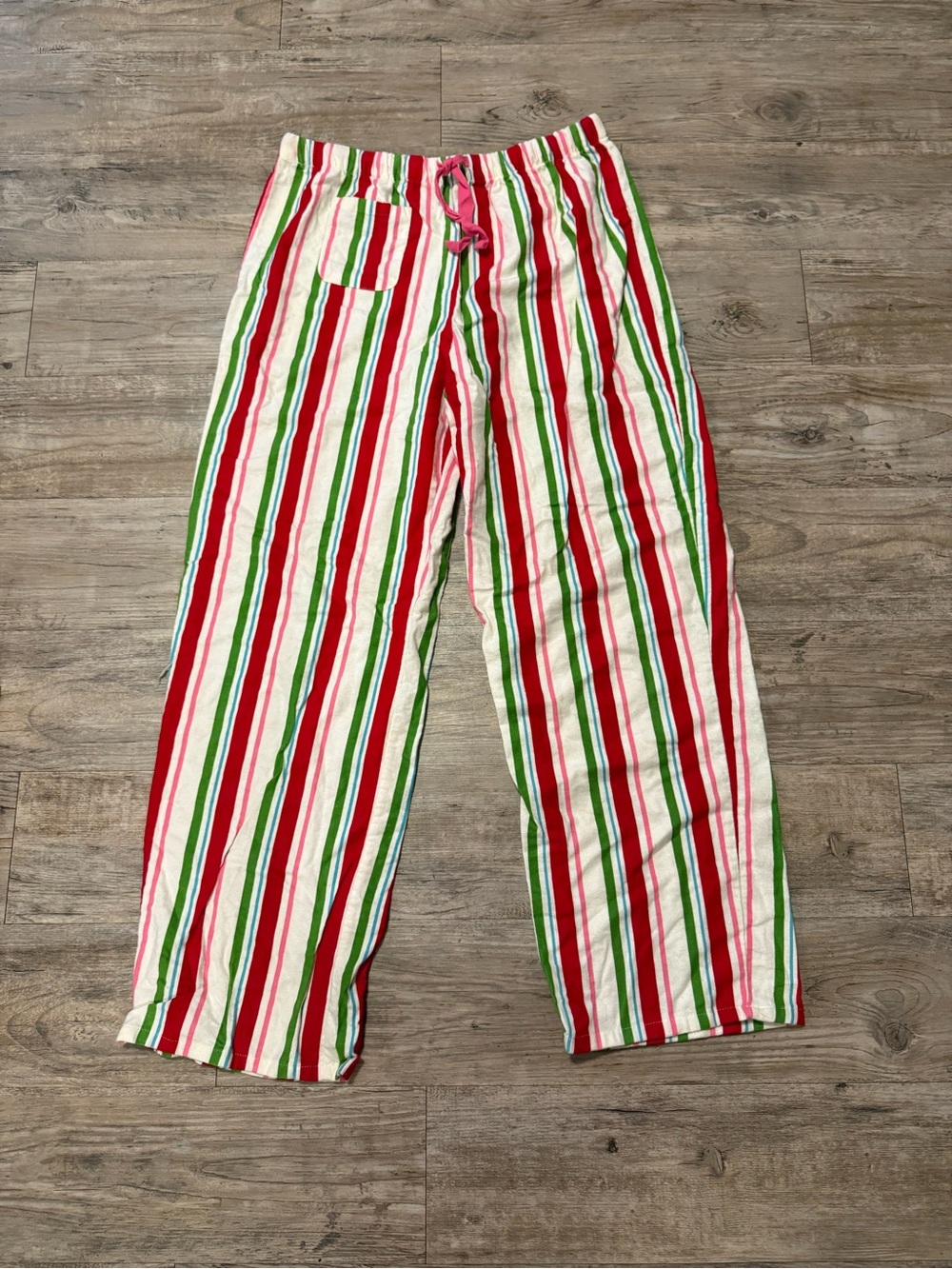 Women's Striped Cotton Pajama Pants in Red, Green & White